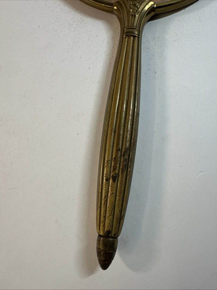 Antique 1940's Copper Double Sided Hand Mirror Ornate Handle