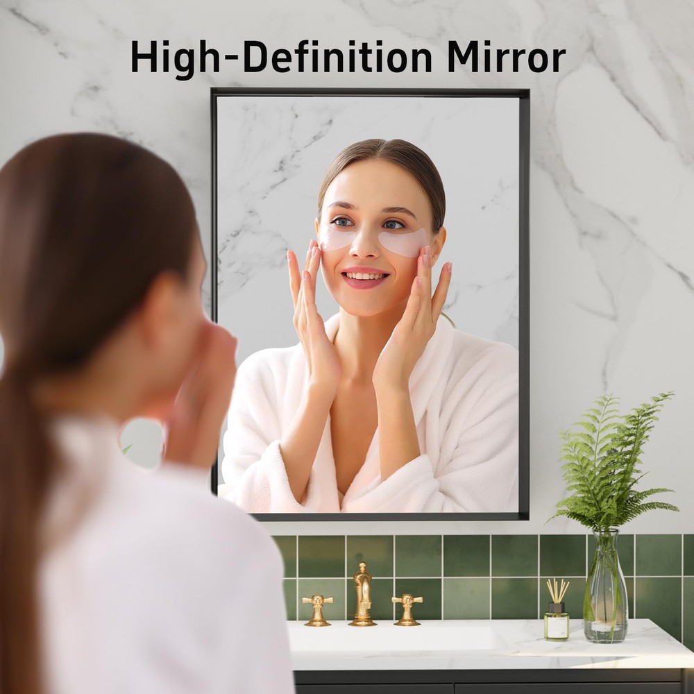Black Vanity Wall Mirror, 22x 30 Inch Rectangular Bathroom Mirrors for Over S...
