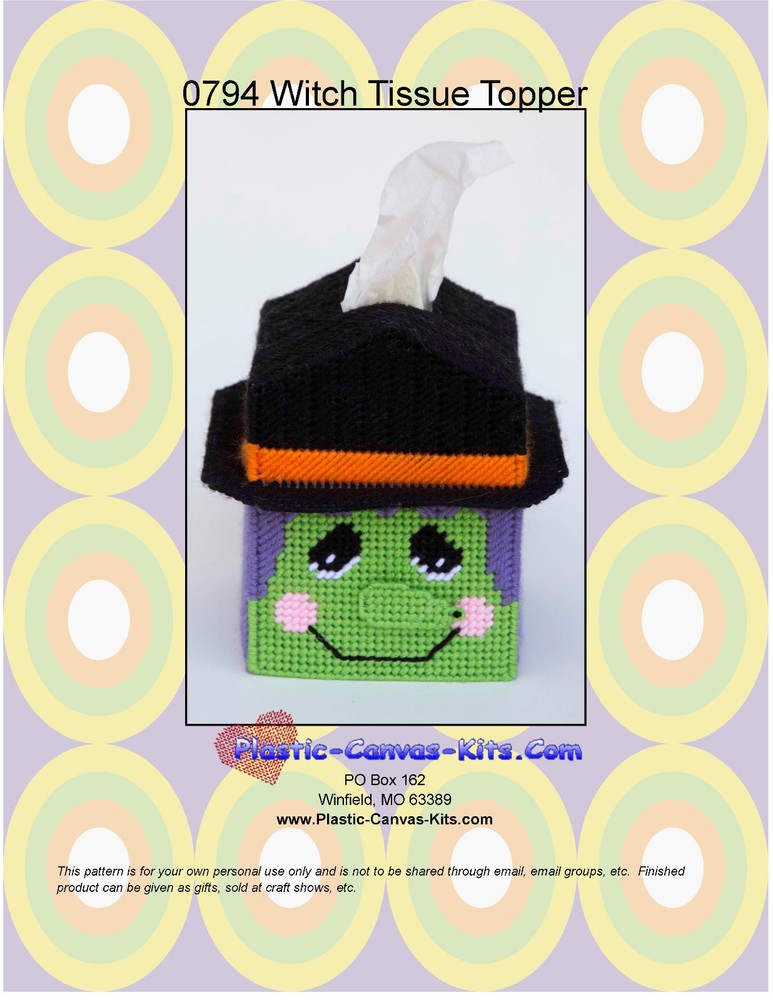 Witch Tissue Topper-Halloween-Plastic Canvas Pattern or Kit