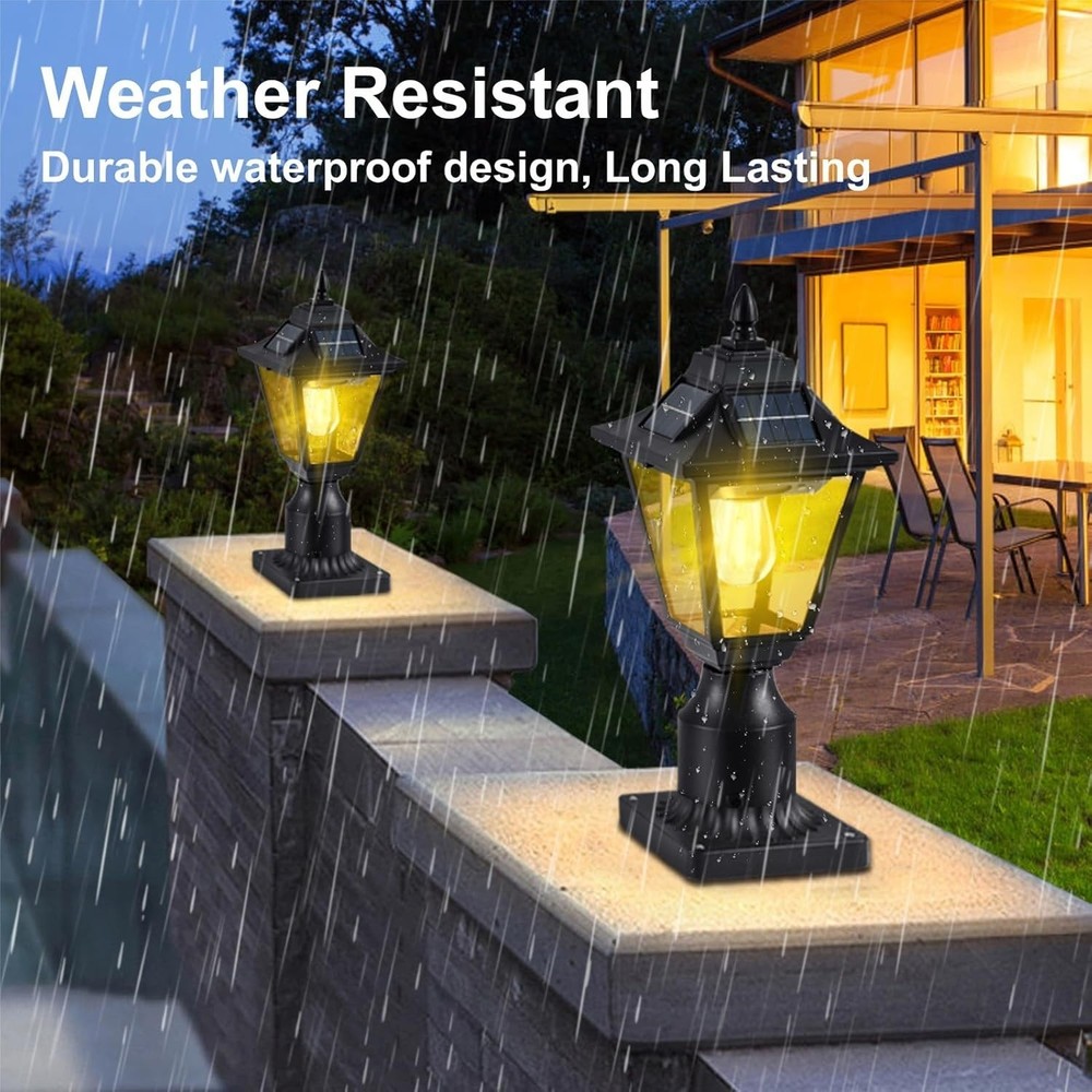 2 Pack Solar Post Lights, Motion Sensor Solar Lamp Post Lights with Pier Mount