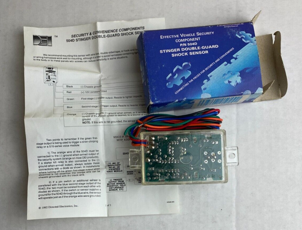 DEI EFFECTIVE VEHICLE SECURITY P/N 504D STINGER DOUBLE GUARD SHOCK SENSOR