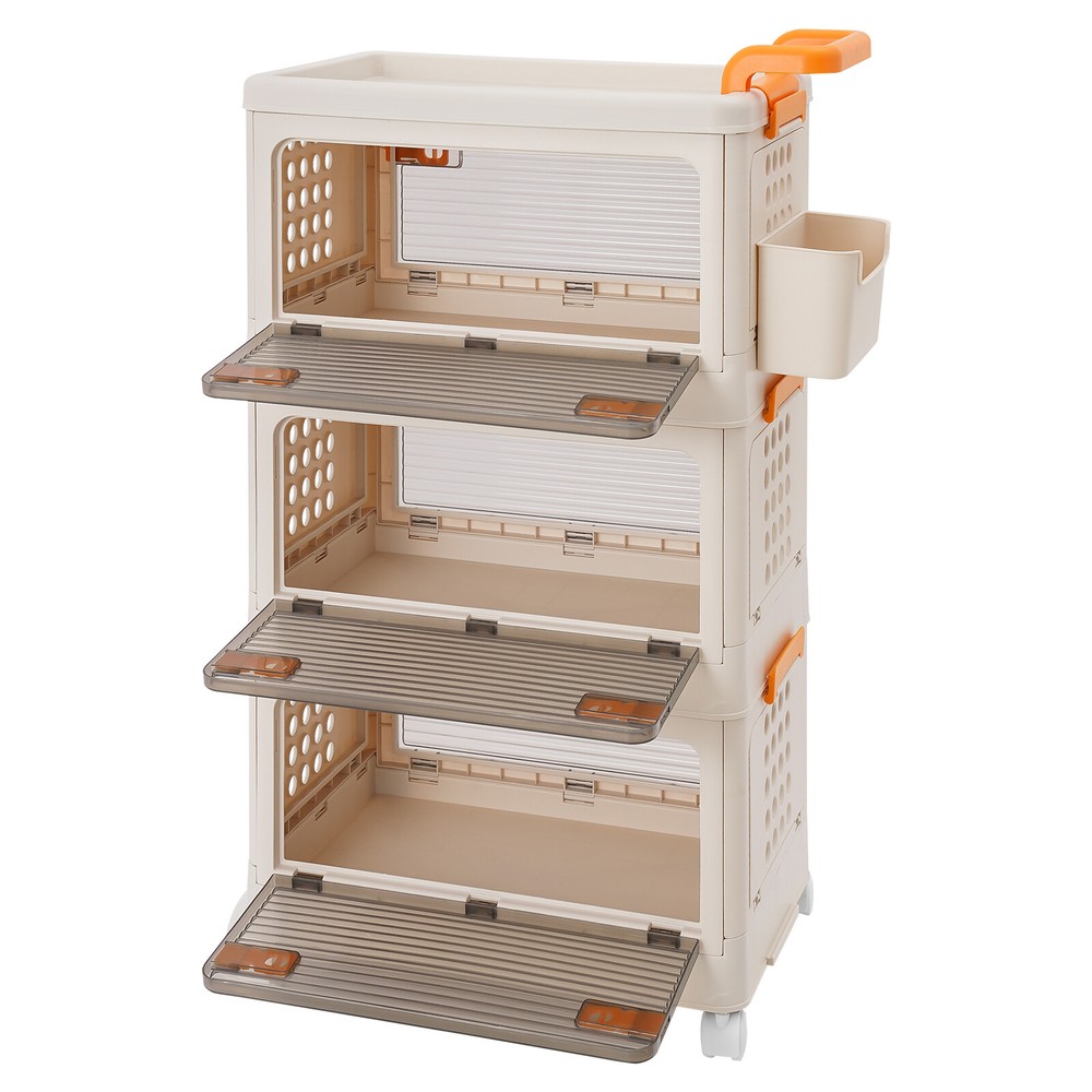 3 Tiers Foldable Storage Cabinet Movable Storage Box Collapsible Storage Bin