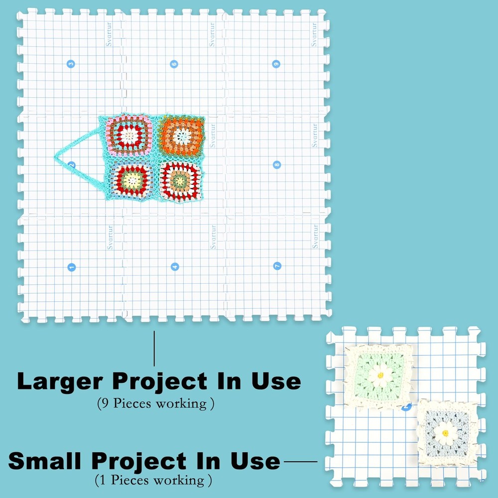 Interlocking Blocking Mat for Knitting and Crochet Projects, 9 Pack Knitting ...