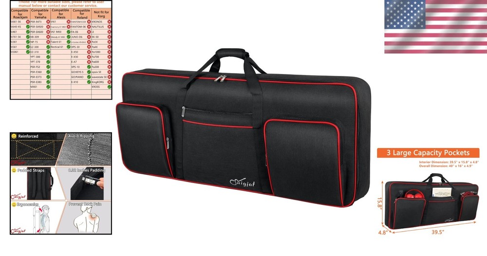 Portable 61 Key Keyboard Case with Padded Protection and Ample Storage Spaces