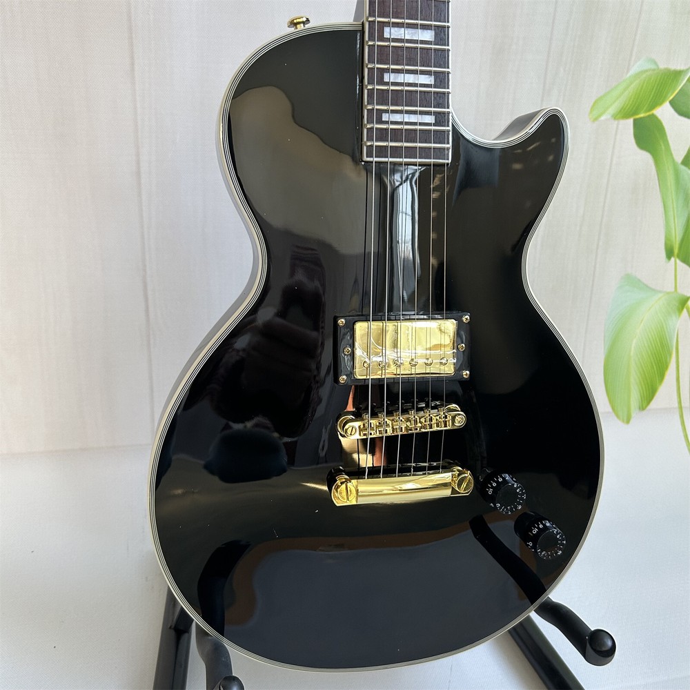 Modern Black Solid Body Electric Guitar with H Pickups Fixed Bridge 6 String