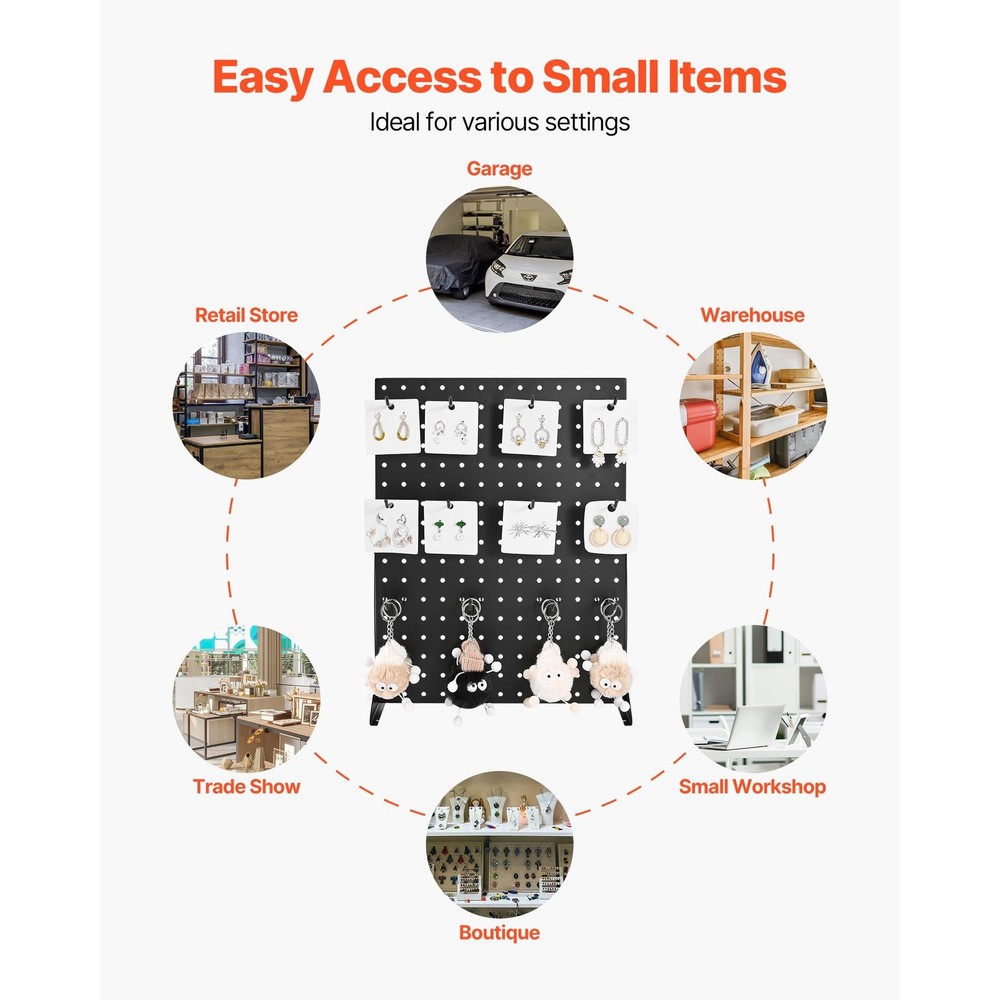 Tabletop Pegboard Stand: Cold-Rolled Steel, 15 Hooks, Black