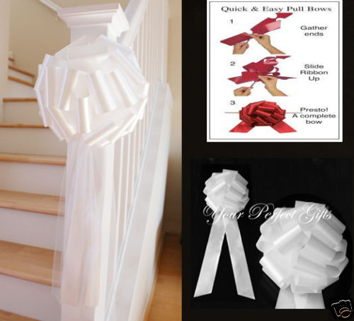 9" WHITE WEDDING TULLE PULL PEW BOWS BRIDAL DECOR