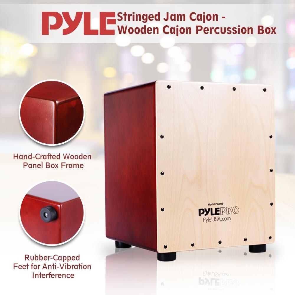 Pyle Stringed Jam Cajon - Wooden Cajon Percussion Box