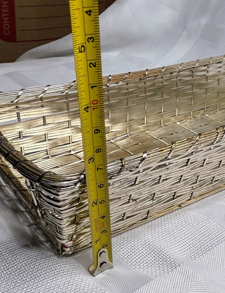 Silver tone Wire Metal Basket Rectangular Medium Size Fall Decor Winter Decor A3