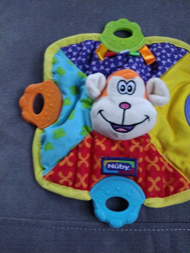 Nuby Monkey Teether Lovey Multicolor Square Security Blanket 2015
