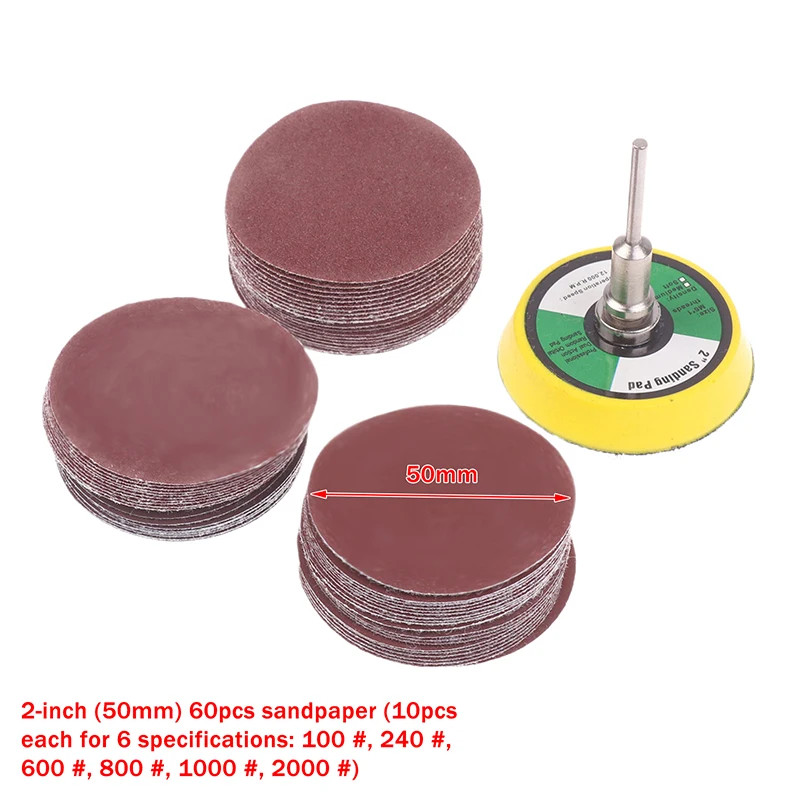 2" 60Pcs Sanding Disc Set - Multi-Grit Abrasive Sandpaper Pads For Rotary Tools,