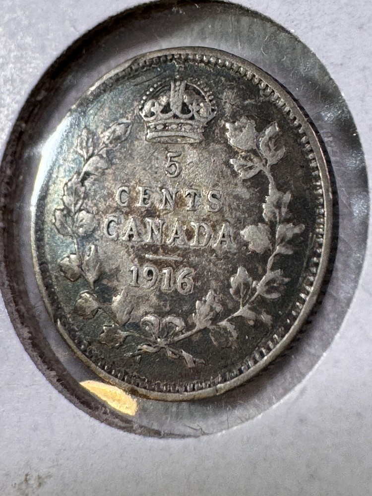 1916 Canada 5 Cents Small Silver Coin