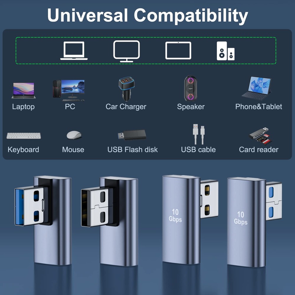 DuHeSin 4 Pack USB 3.1 90 Degree Adapter,【2*Left Angle】&【2*Right Angle】 USB...