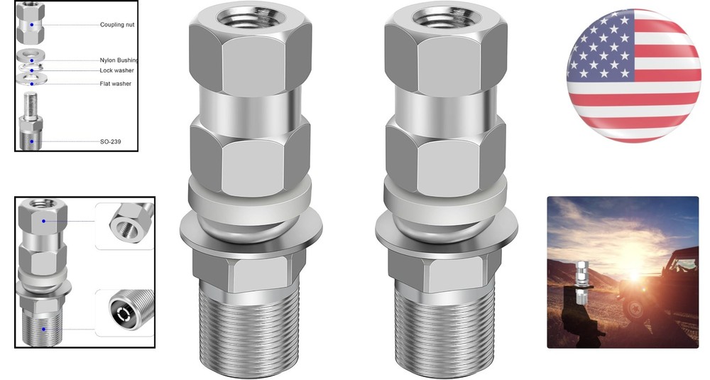2 Pack CB Antenna SO-239 Stud Mount Adapter - Secure & Reliable 3/8 x 24
