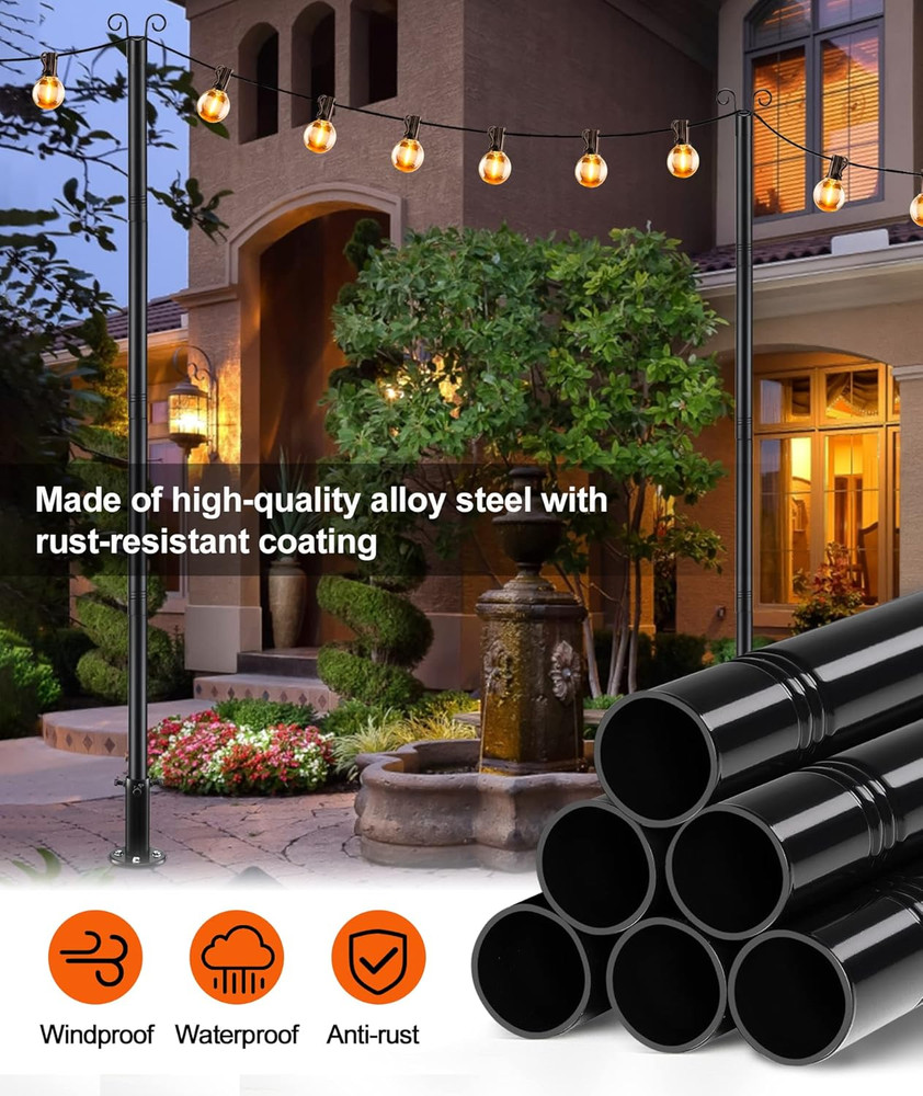 2 sets Deck Patio Light hanging Pole for Outside String Lights for Wedding Party
