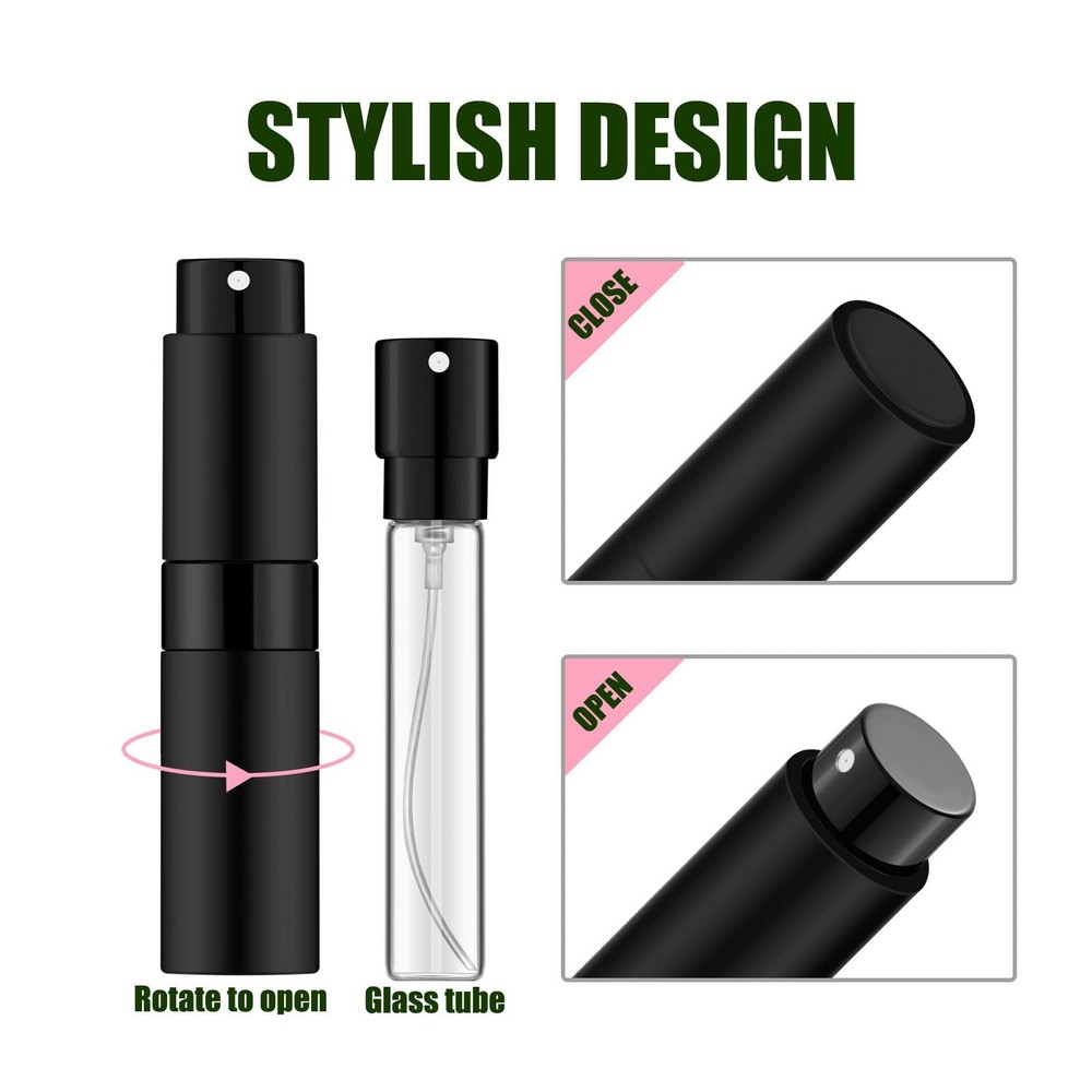 8ml Refillable Travel Mini Perfume Atomizer Spray Bottle 3Pack Matte Black
