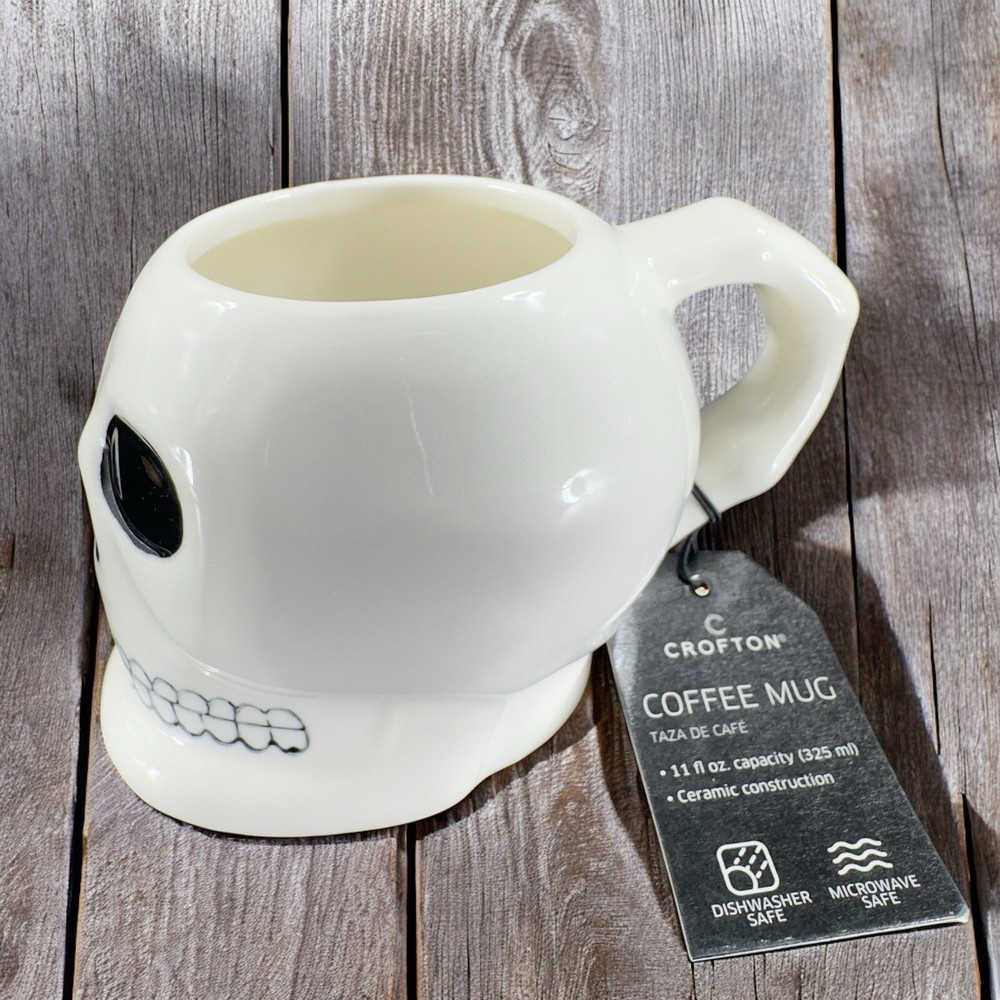 Crofton Stoneware Ceramic Skull Skeleton Coffee Mug Cup With Original Tag 11oz