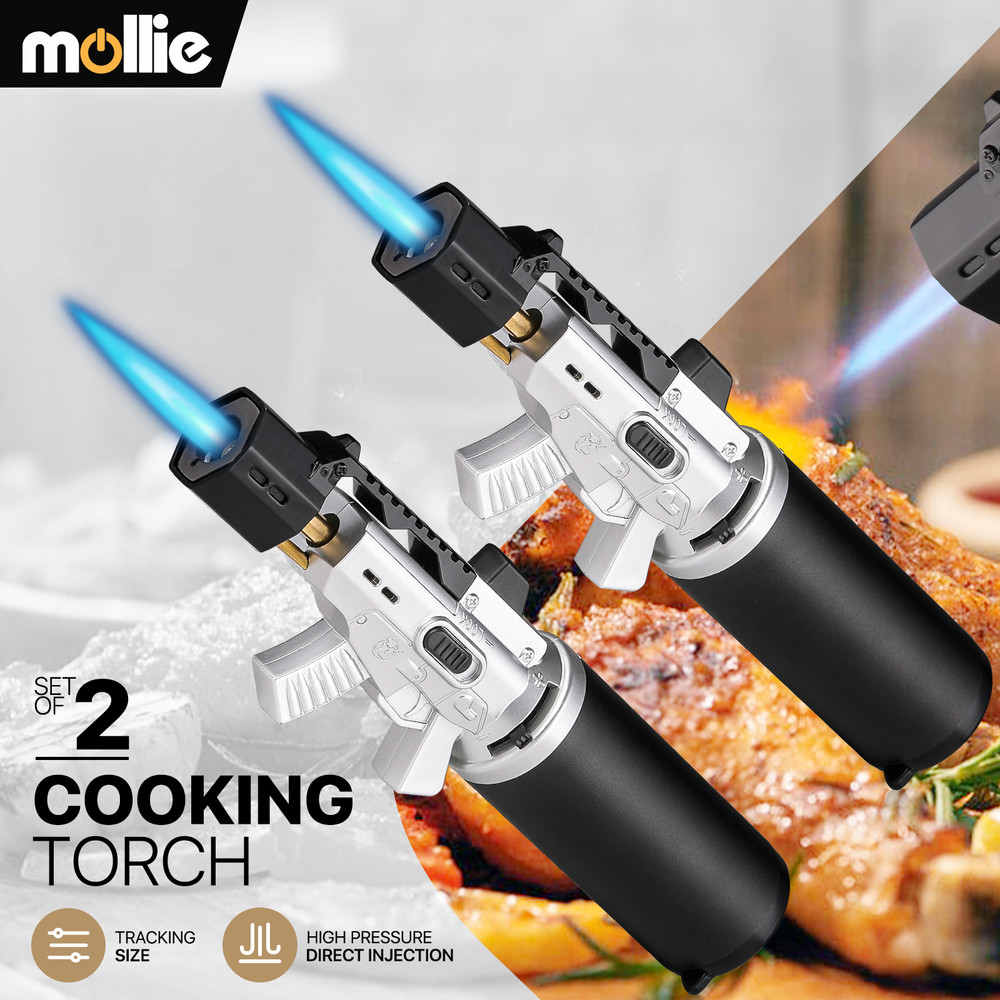 2 Pack Refillable Butane Torch Lighter Adjustable Frame Gun Lighter for Cooking