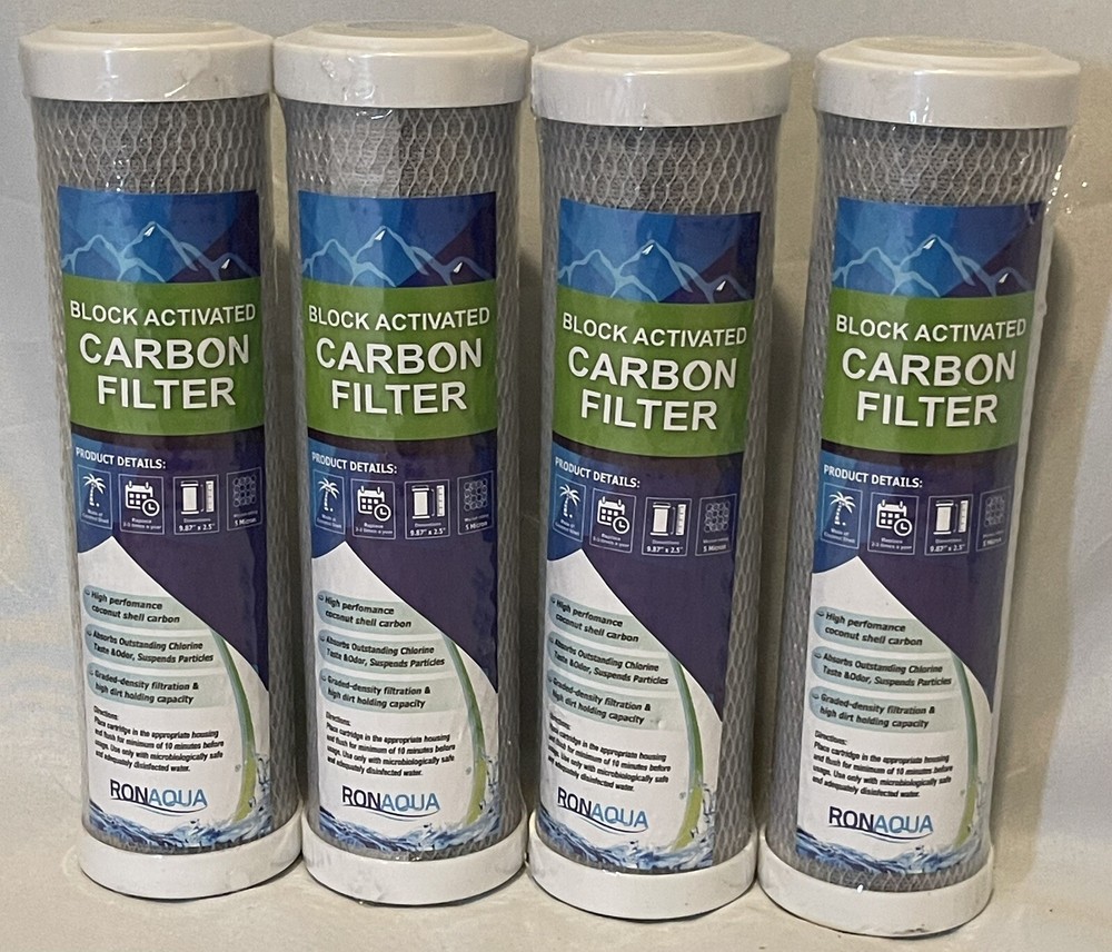4 Pack- 9.875" x 2.5" Block Activated Carbon Filter RONAQUA