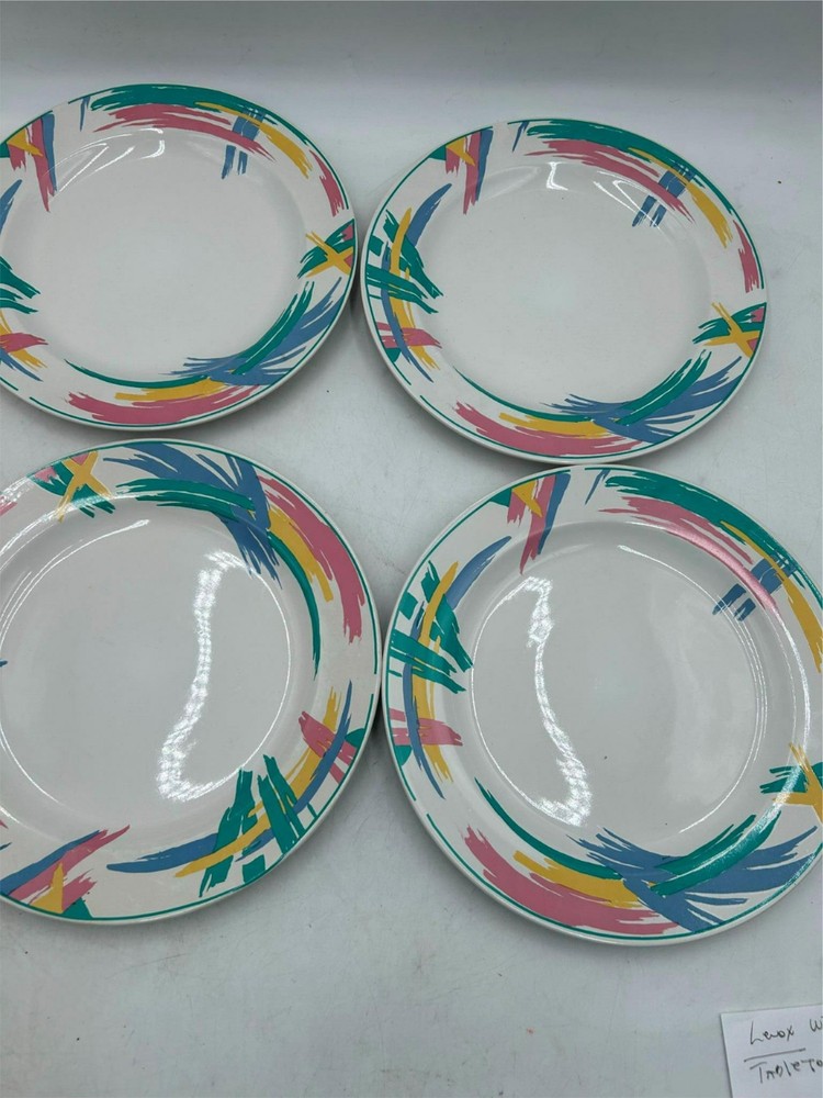 4)  TIENSHAN    DINNER PLATES    TIE57   ABSTRACT BRUSH STROKES