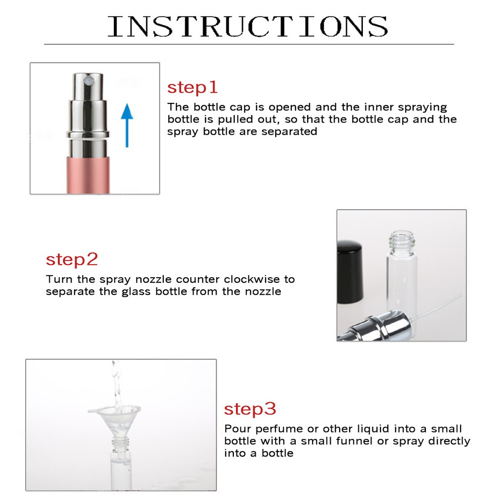 5pcs 5ml Portable Glass Refillable Perfume Atomizer Pump Spray Empty Bottle