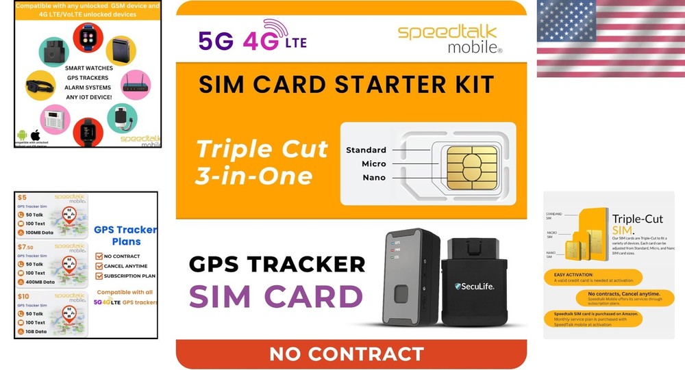 SpeedTalk Mobile GPS Tracker SIM Card: 3 Sizes, No Contracts, Secure Activation