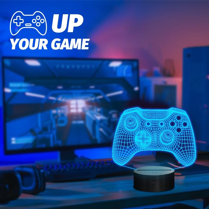 Gamepad 3D Illusion Lamp, Controller Night Light with Remote Control + Game3