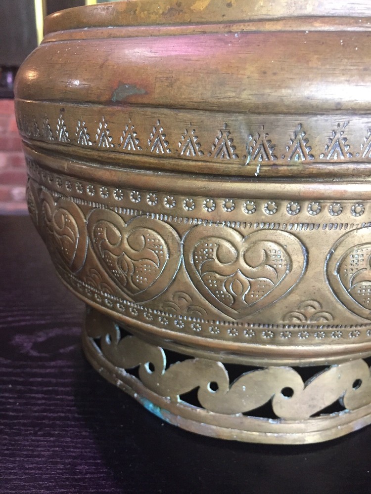 Antique Solid Brass Bowl With Lid, Middle Eastern/Asian