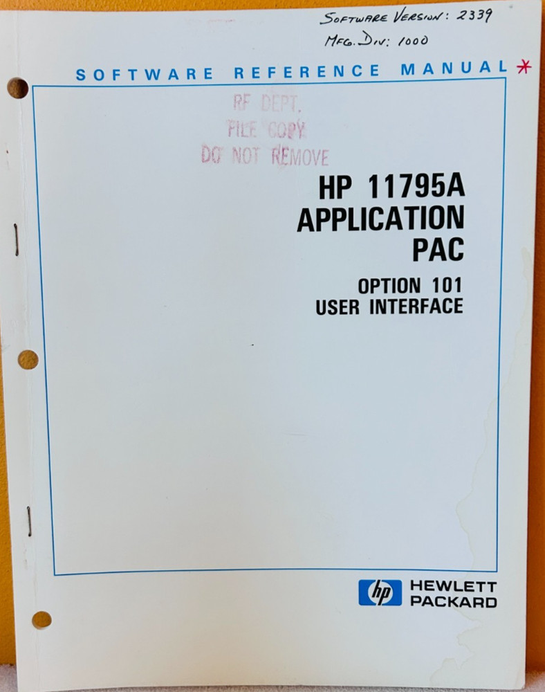 HP 11795-90001 1983 Model 11795A Application PAC Opt 101 User Interface Manual.