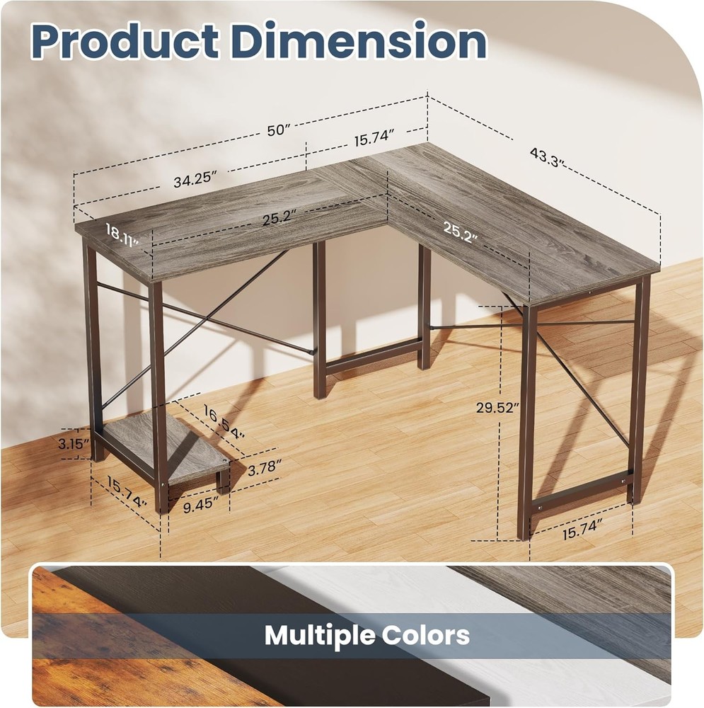 L Shaped Desk Gaming Computer Desks Corner Office Table W/ CPU Shelf Home Study