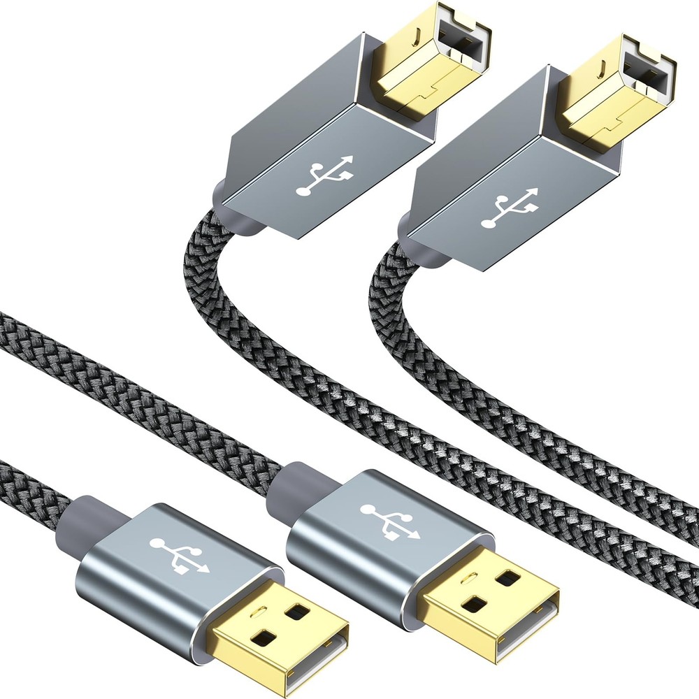 USB Printer Cable 2-Pack, 6 FT USB2.0 Type A-B High Speed 6FT, Grey