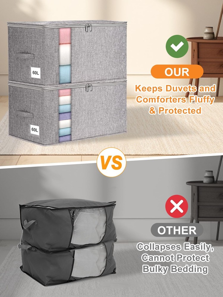 Punemi Comforter Storage Bag, 2 Pack Large Blanket Bags with Sturdy Structure