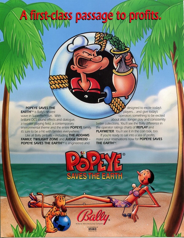 Popeye Pinball Flyer Mint / Brochure / Ad