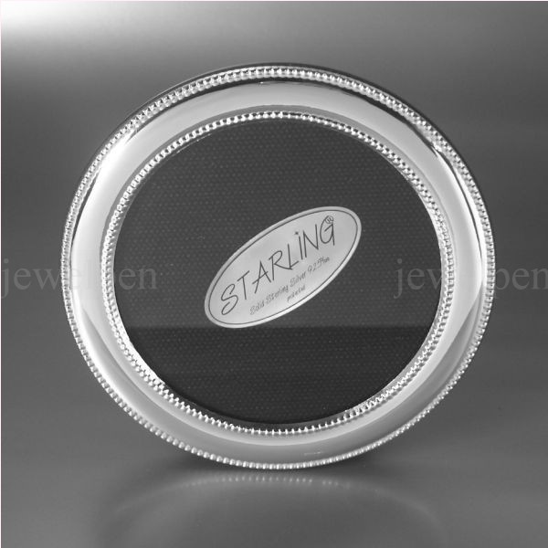9X9 CM Classic Round Pearl Edge Photo Frame - Solid 925 Sterling Silver (V2)