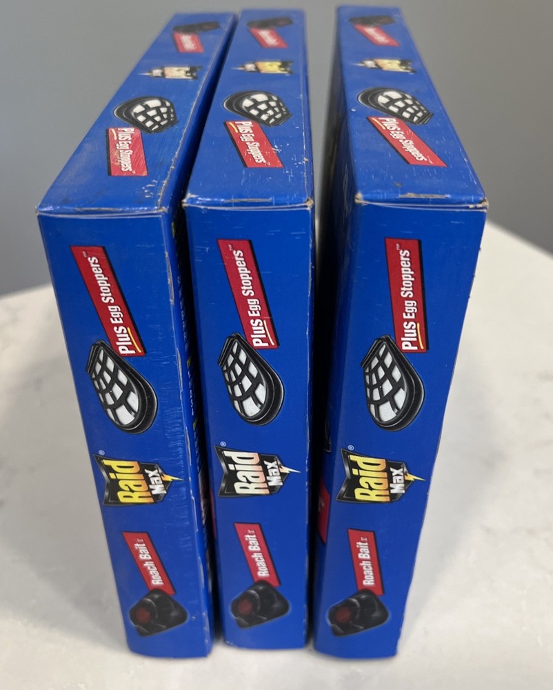 RAID Small Roach Bait Double Control - 36 Baits PLUS 9 Egg Stoppers Lot Of 3 Box