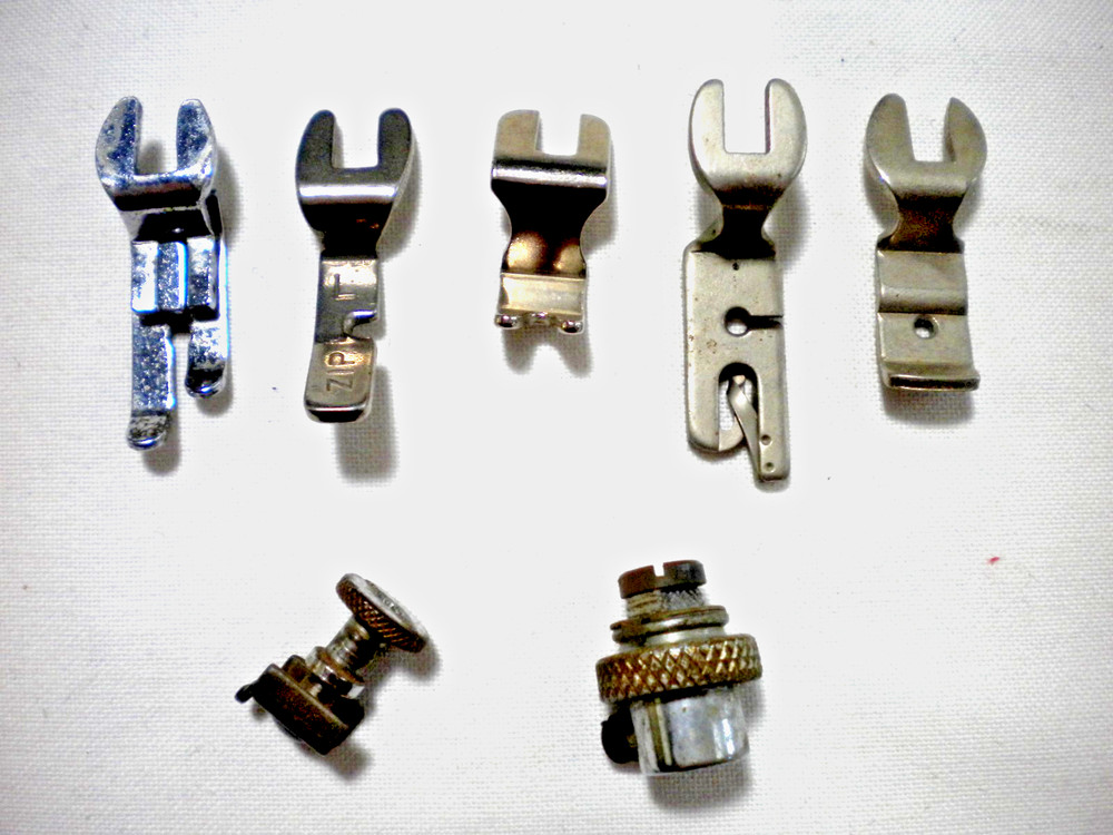 White Model 43 Sewing Machine Needle Clamp / Thread Guide, Presser Feet & Holder