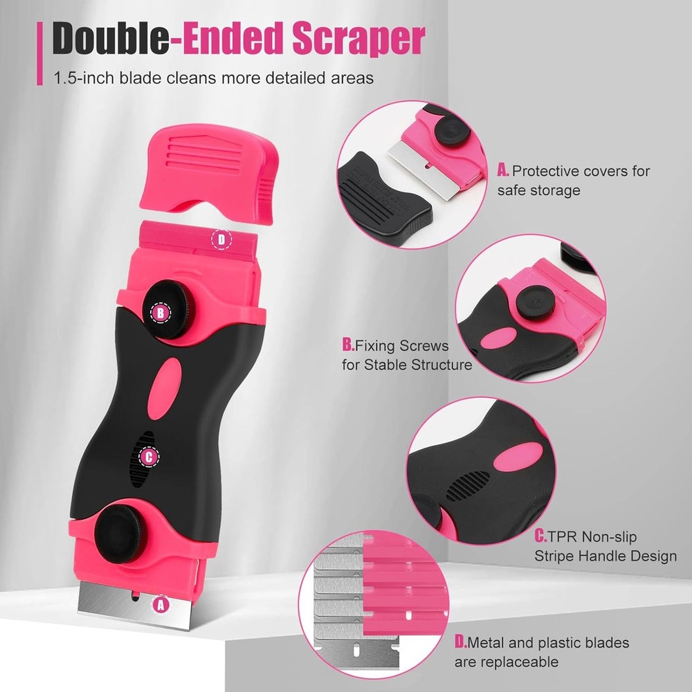 THINKLEARN Razor Blade Scraper Tool, 2Pcs Pink Razor Scraper with 40Pcs Replacem