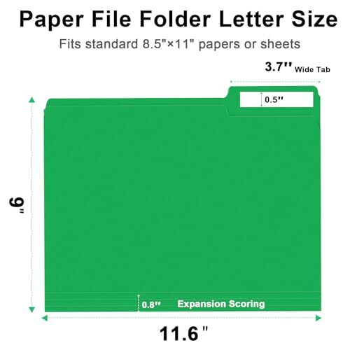 File Folder 150 Pack 1/3 Cut Tab File Folders Letter Size Creen Colored Folde...