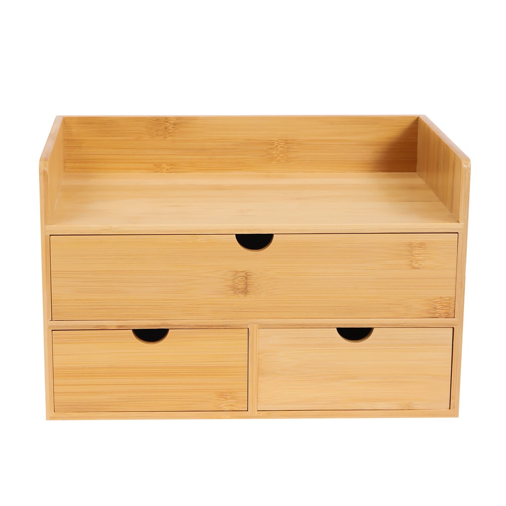 Bamboo Desk Organizer Drawer Tabletop Storage Organization Box Home Office