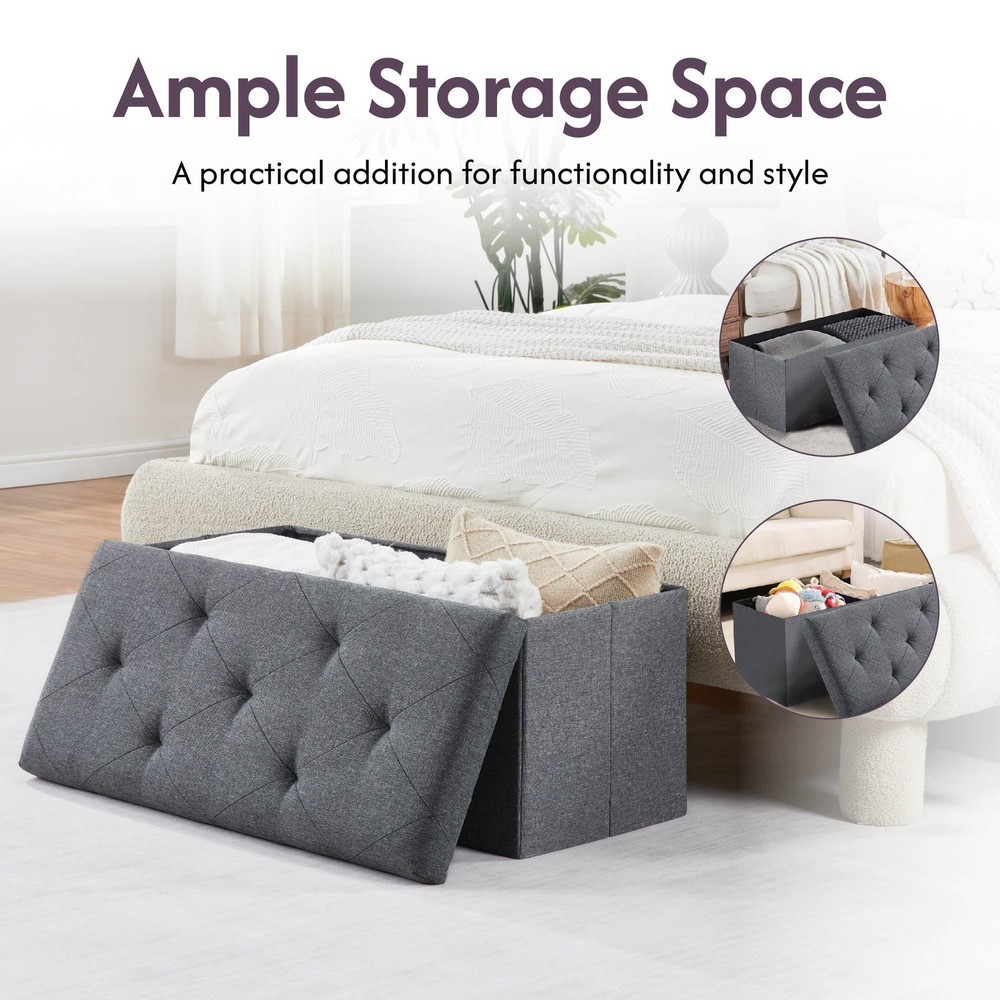 43" Folding Storage Ottoman Bench Upholstered Chest W/ Lid Gray
