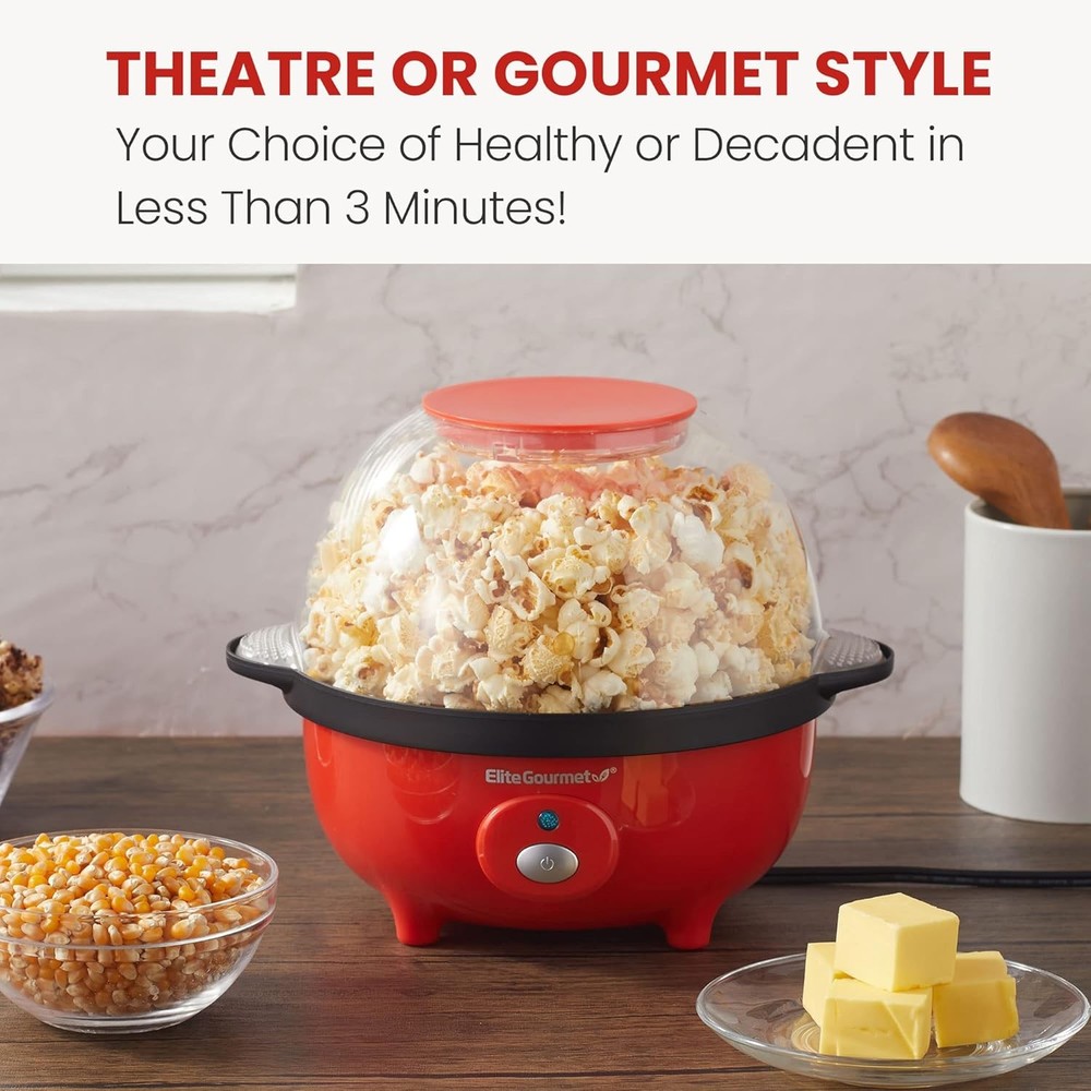 Elite Gourmet EPM330R Automatic Stirring 12-cup Popcorn Maker 3-Quart, Red