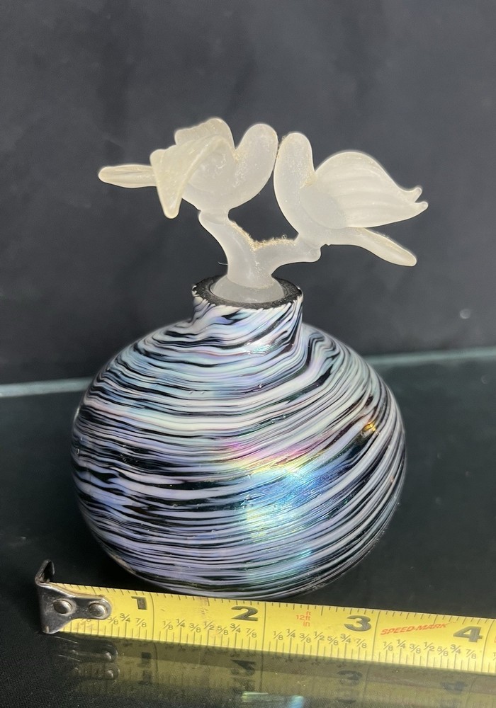 Vintage handblown Iridescent Glass Pulled Feather w Satin Bird Top