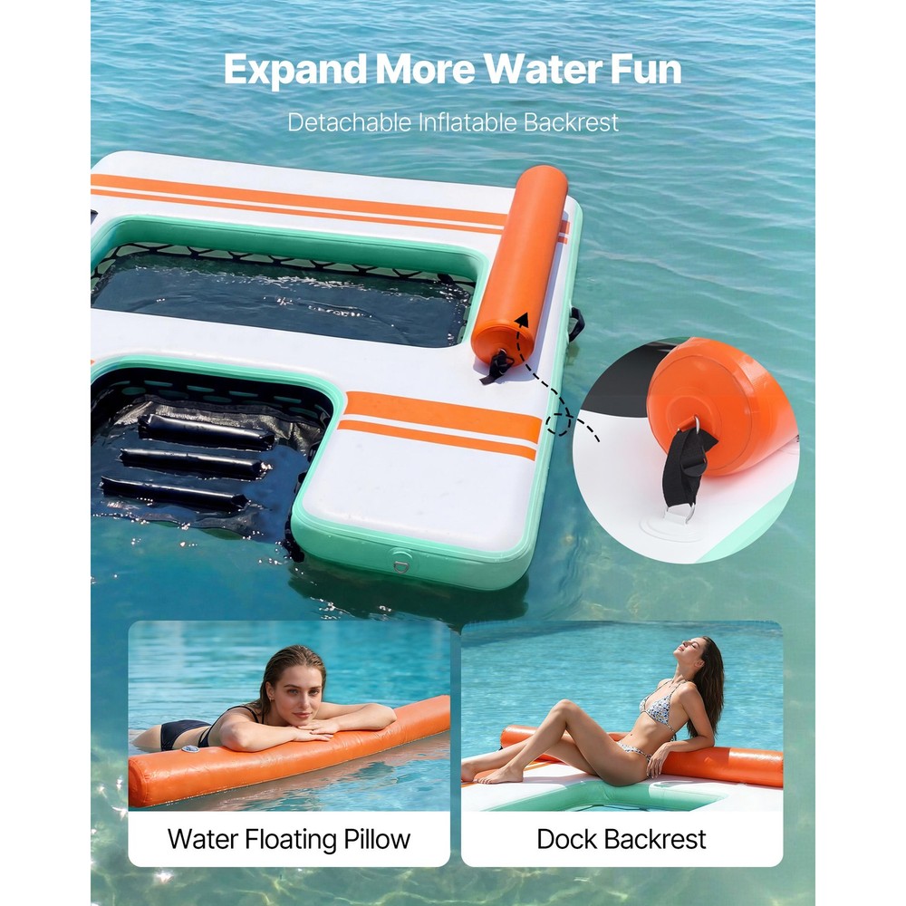 Uimoso Inflatable Floating Dock 8 x 6 FT Platform w/ Mesh Pool Removable Ladder
