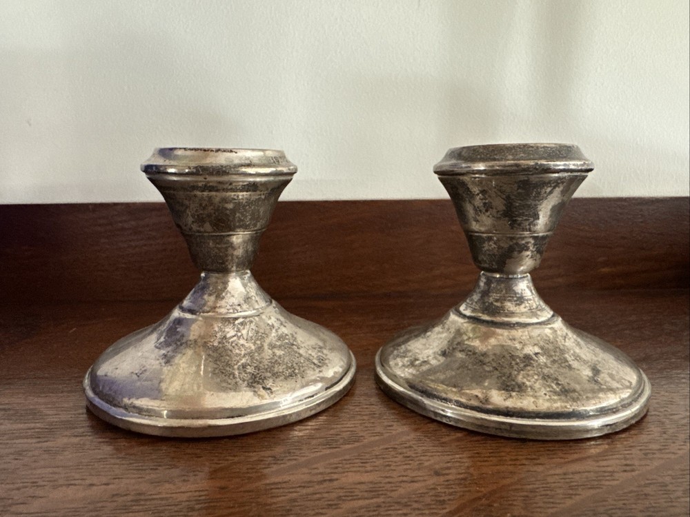 Pair Antique Sterling Silver Weighted Candlesticks, Beautiful!