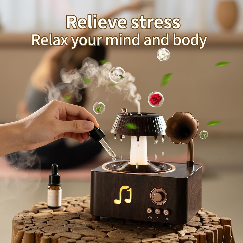 250ml Aromatherapy Diffuser Humidifier, Ultrasonic Rain Mist, Remote, Dark Wood