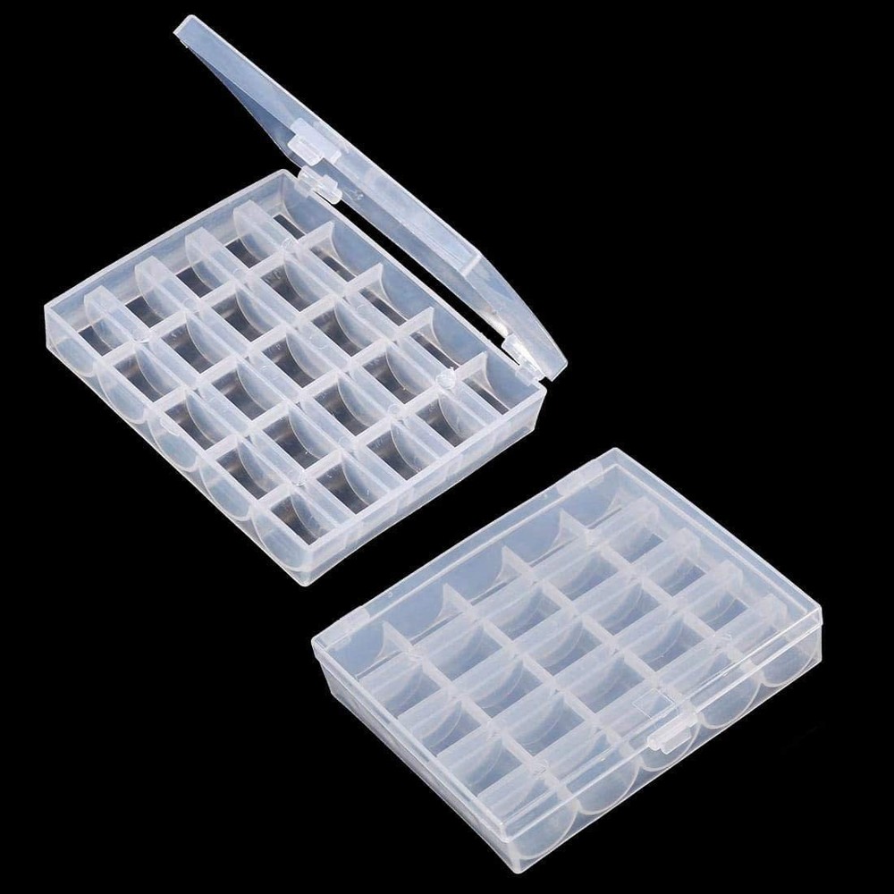 Plastic Bobbin Box, 25 Slots, Empty Spools, Transparent Case, Organizer