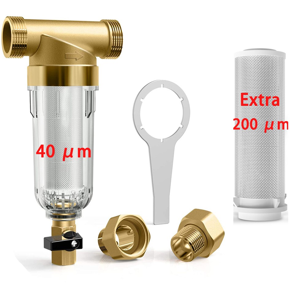 Reusable Spin Down Whole House Sediment Water Filter System 40 Micron 3/4" FNPT