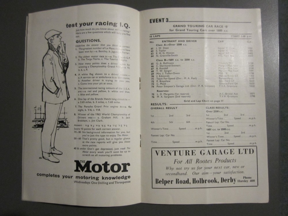 BRSCC Mallory Park Easter Monday 30 March 1964 programme