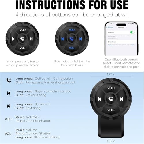 Bluetooth Media Button Remote,Wireless Waterproof Music Controller for Green