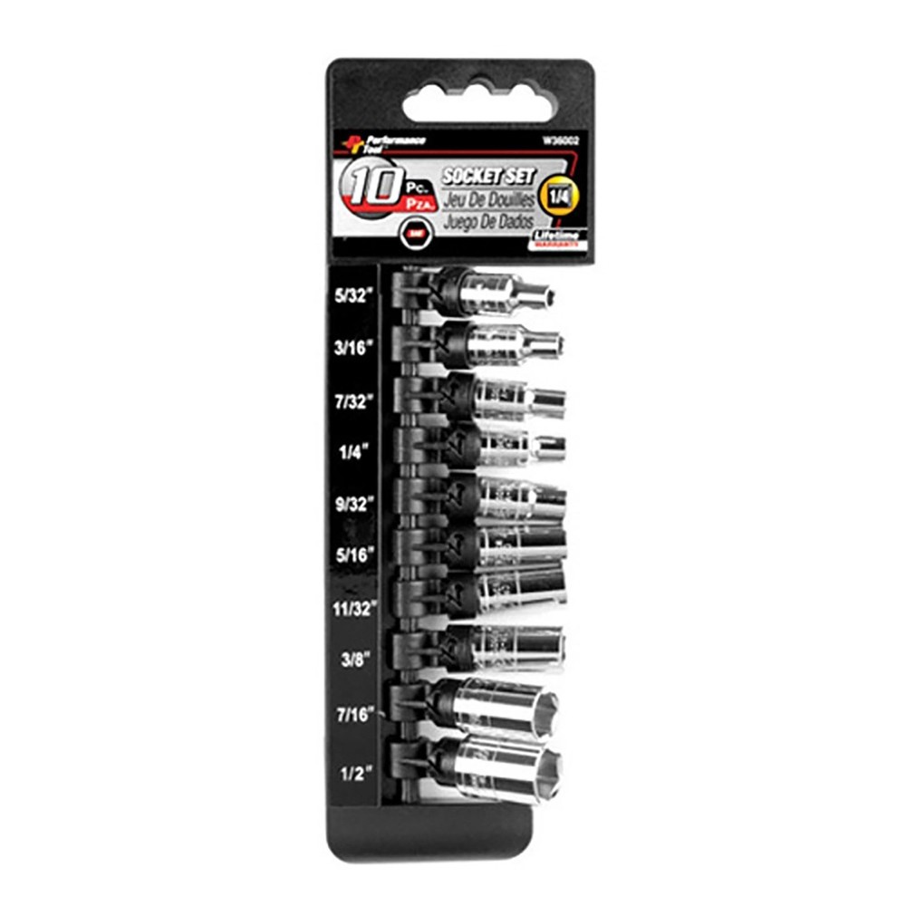 Performance Tool 1/4" DR 6PT SAE Socket Set - 10-Piece W36002